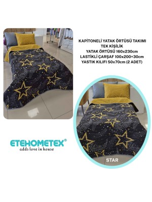 ETEHOMETEX Pamuklu Kapitoneli Yatak Örtüsü TAKIMI TEK KİŞİLİK STAR 8696474232120